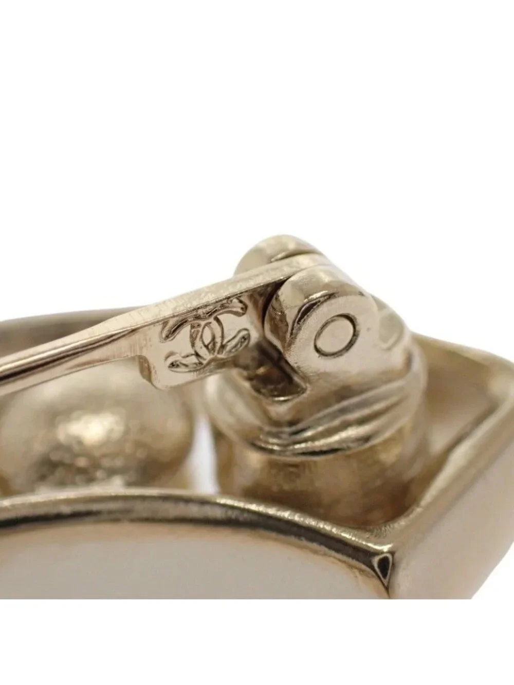 Chanel CC Logo Pearl Brooch Metal Faux White Gold White